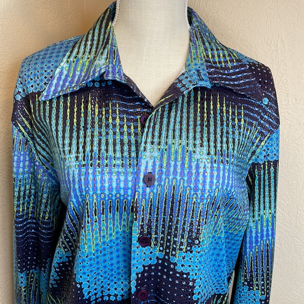 Vintage Positano Charles Lapson Textured Button Down Shirt- Blue, Green, Black